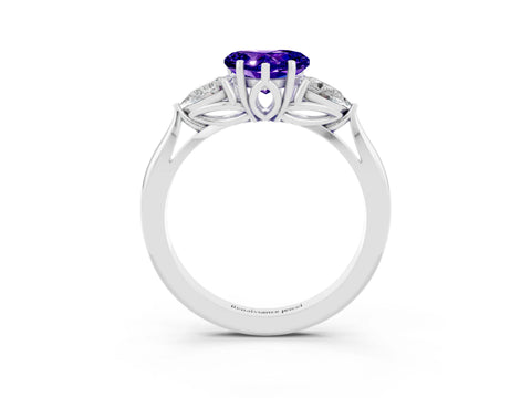 White gold Three-Stone Heart Cut Cut Diamond Ring with Pear Side Stones in Four-Prong Setting_3