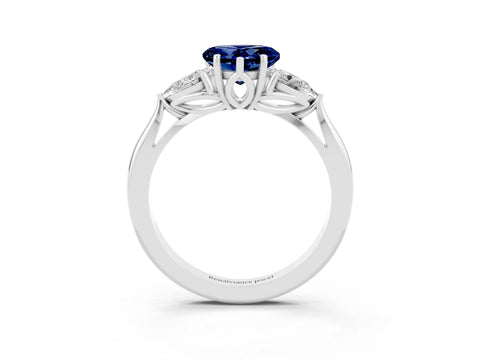 White gold Three-Stone Heart Cut Cut Diamond Ring with Pear Side Stones in Four-Prong Setting_3