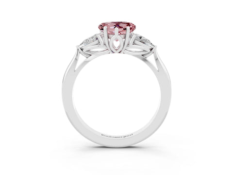 White gold Three-Stone Heart Cut Cut Diamond Ring with Pear Side Stones in Four-Prong Setting_3