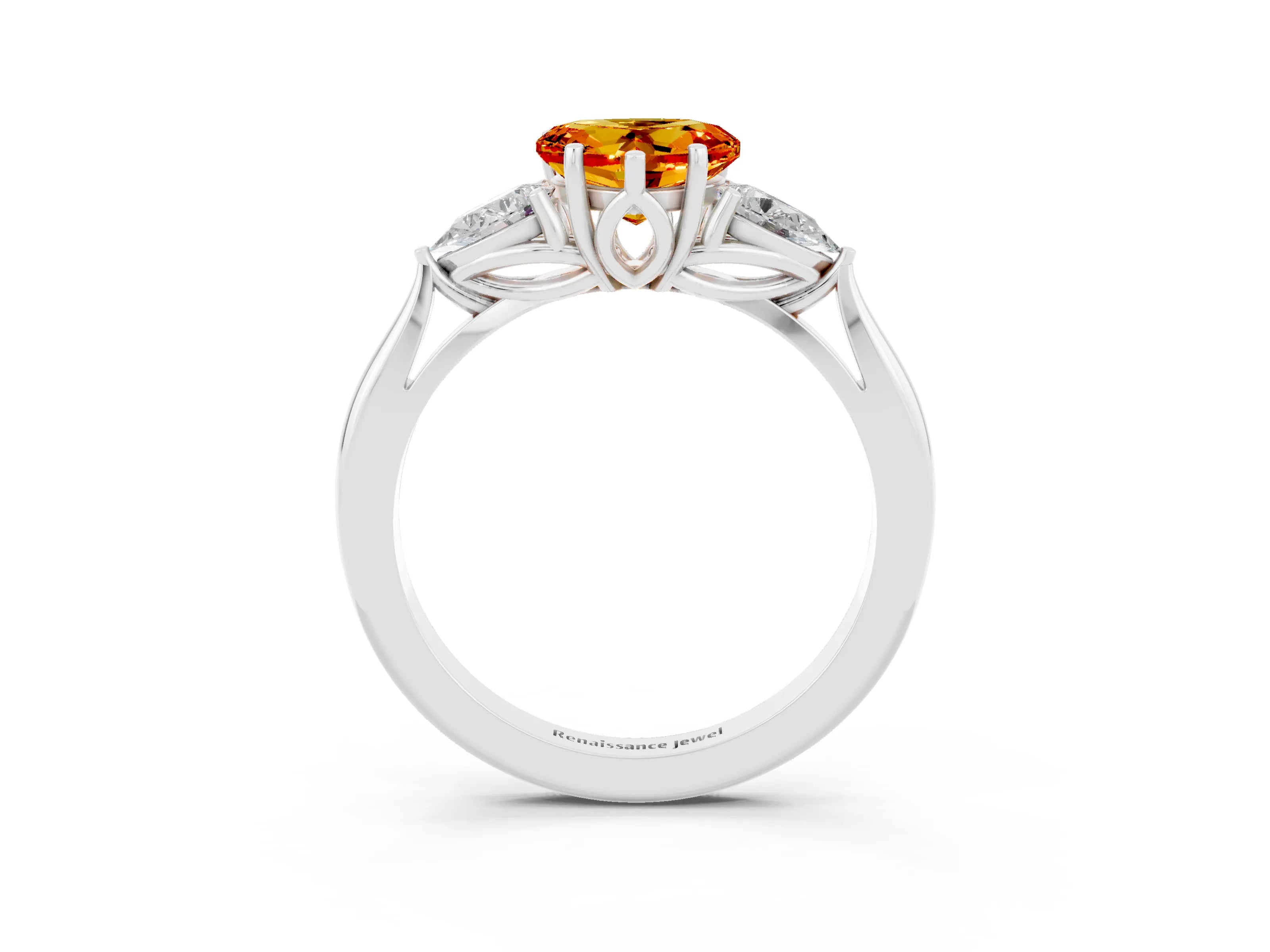 White gold Three-Stone Heart Cut Cut Diamond Ring with Pear Side Stones in Four-Prong Setting_3
