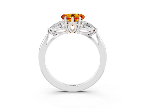 White gold Three-Stone Heart Cut Cut Diamond Ring with Pear Side Stones in Four-Prong Setting_3
