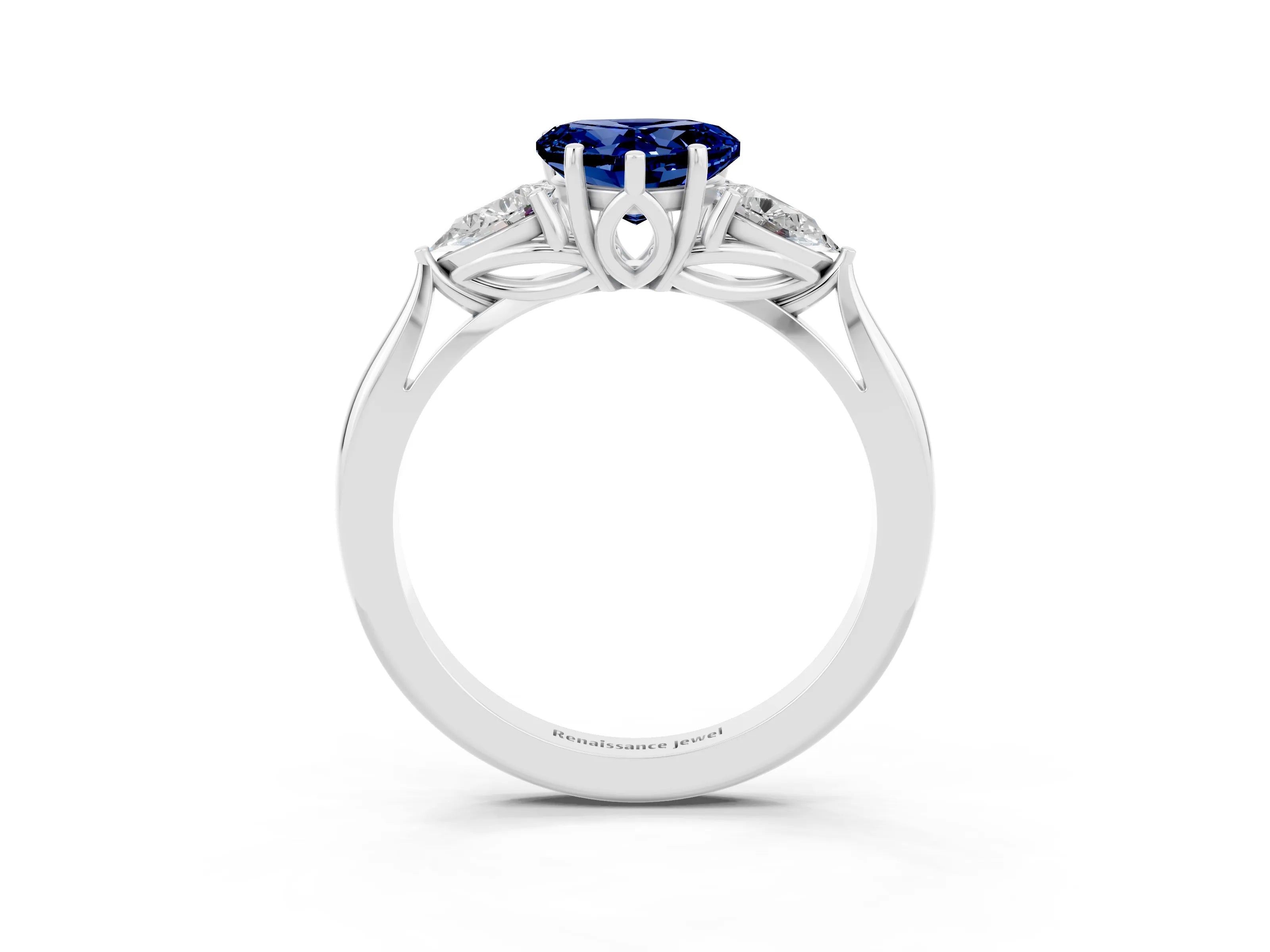 White gold Three-Stone Heart Cut Cut Diamond Ring with Pear Side Stones in Four-Prong Setting_3