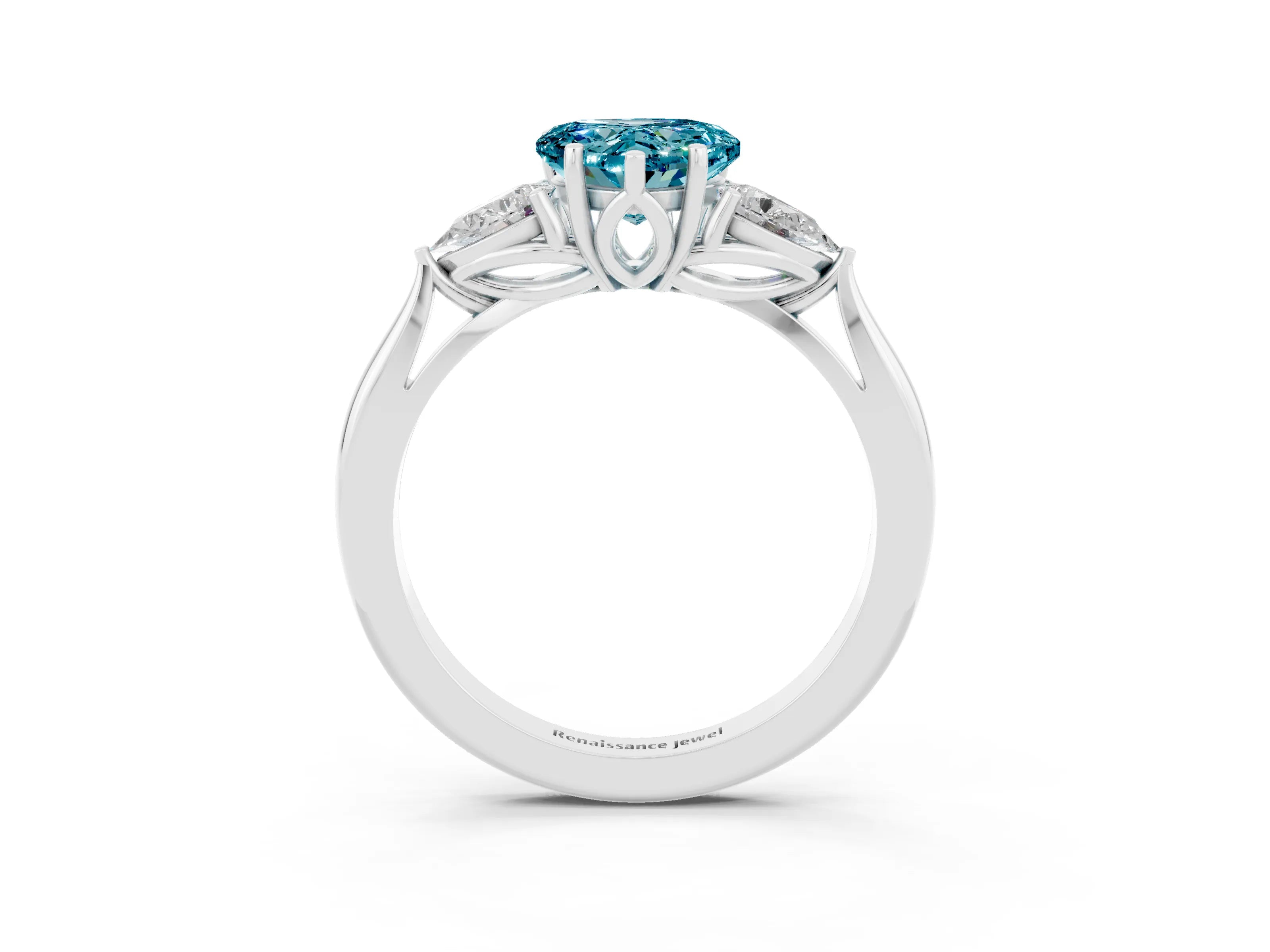 White gold Three-Stone Heart Cut Cut Diamond Ring with Pear Side Stones in Four-Prong Setting_3
