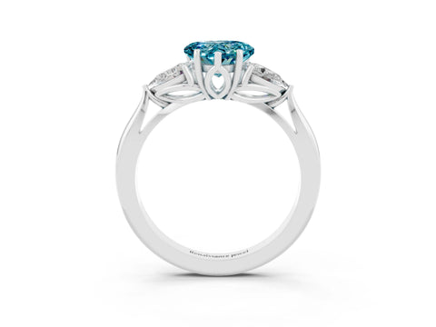 White gold Three-Stone Heart Cut Cut Diamond Ring with Pear Side Stones in Four-Prong Setting_3