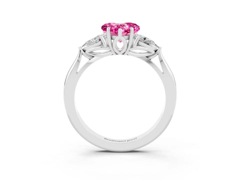 White gold Three-Stone Heart Cut Cut Diamond Ring with Pear Side Stones in Four-Prong Setting_3