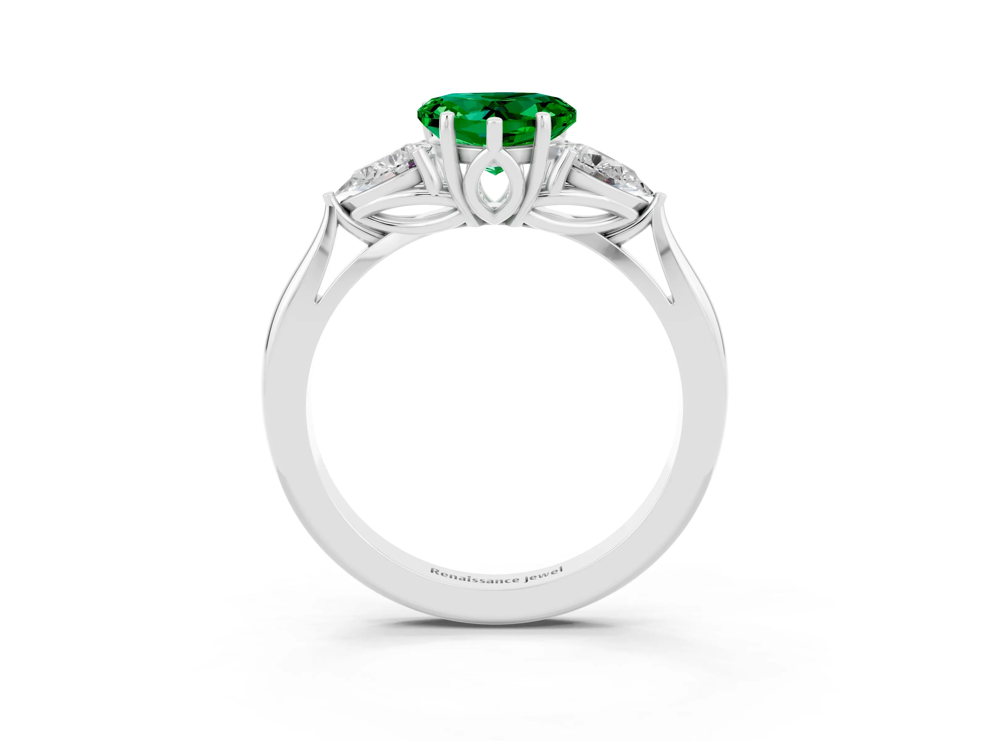 White gold Three-Stone Heart Cut Cut Diamond Ring with Pear Side Stones in Four-Prong Setting_3