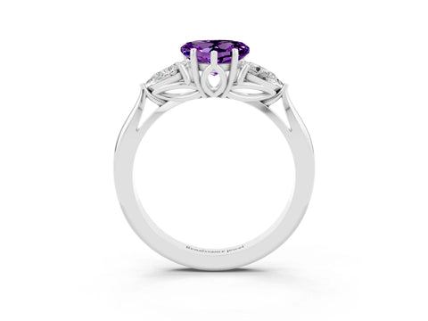 White gold Three-Stone Heart Cut Cut Diamond Ring with Pear Side Stones in Four-Prong Setting_3