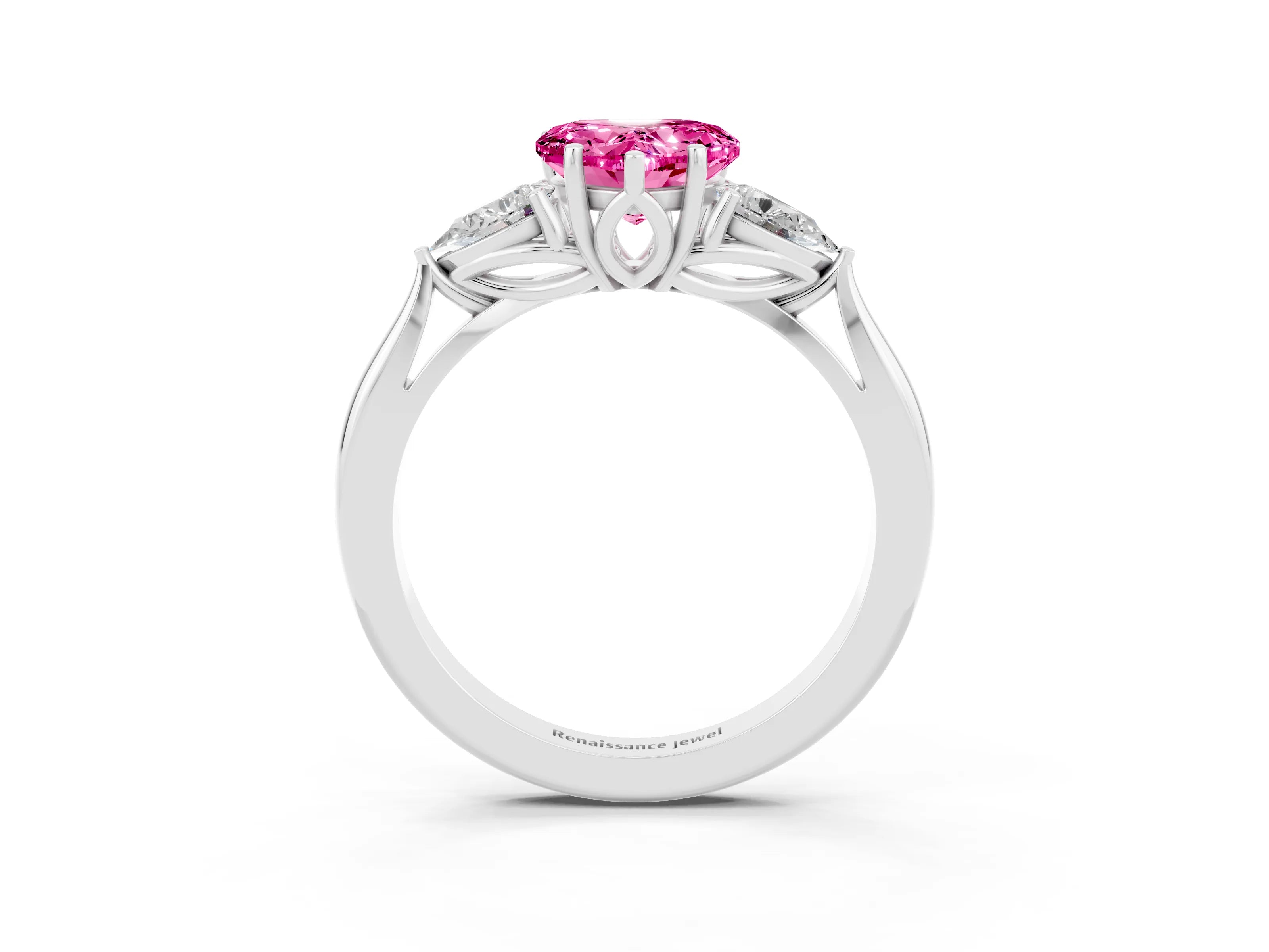White gold Three-Stone Heart Cut Cut Diamond Ring with Pear Side Stones in Four-Prong Setting_3