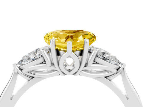 White gold Three-Stone Heart Cut Cut Diamond Ring with Pear Side Stones in Four-Prong Setting_4