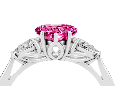 White gold Three-Stone Heart Cut Cut Diamond Ring with Pear Side Stones in Four-Prong Setting_4