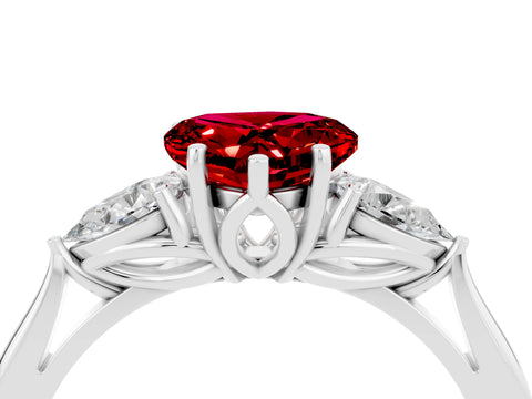 White gold Three-Stone Heart Cut Cut Diamond Ring with Pear Side Stones in Four-Prong Setting_4