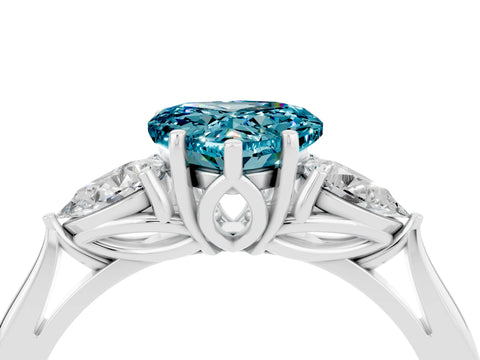 White gold Three-Stone Heart Cut Cut Diamond Ring with Pear Side Stones in Four-Prong Setting_4
