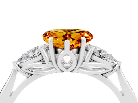 White gold Three-Stone Heart Cut Cut Diamond Ring with Pear Side Stones in Four-Prong Setting_4