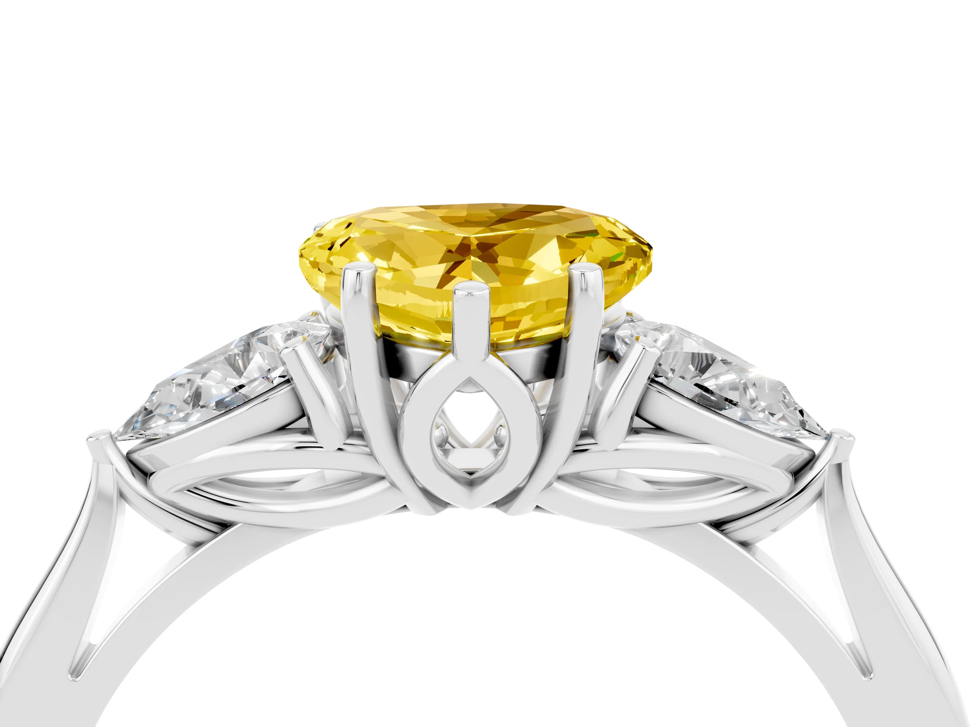 White gold Three-Stone Heart Cut Cut Diamond Ring with Pear Side Stones in Four-Prong Setting_4