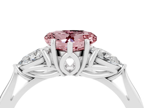 White gold Three-Stone Heart Cut Cut Diamond Ring with Pear Side Stones in Four-Prong Setting_4