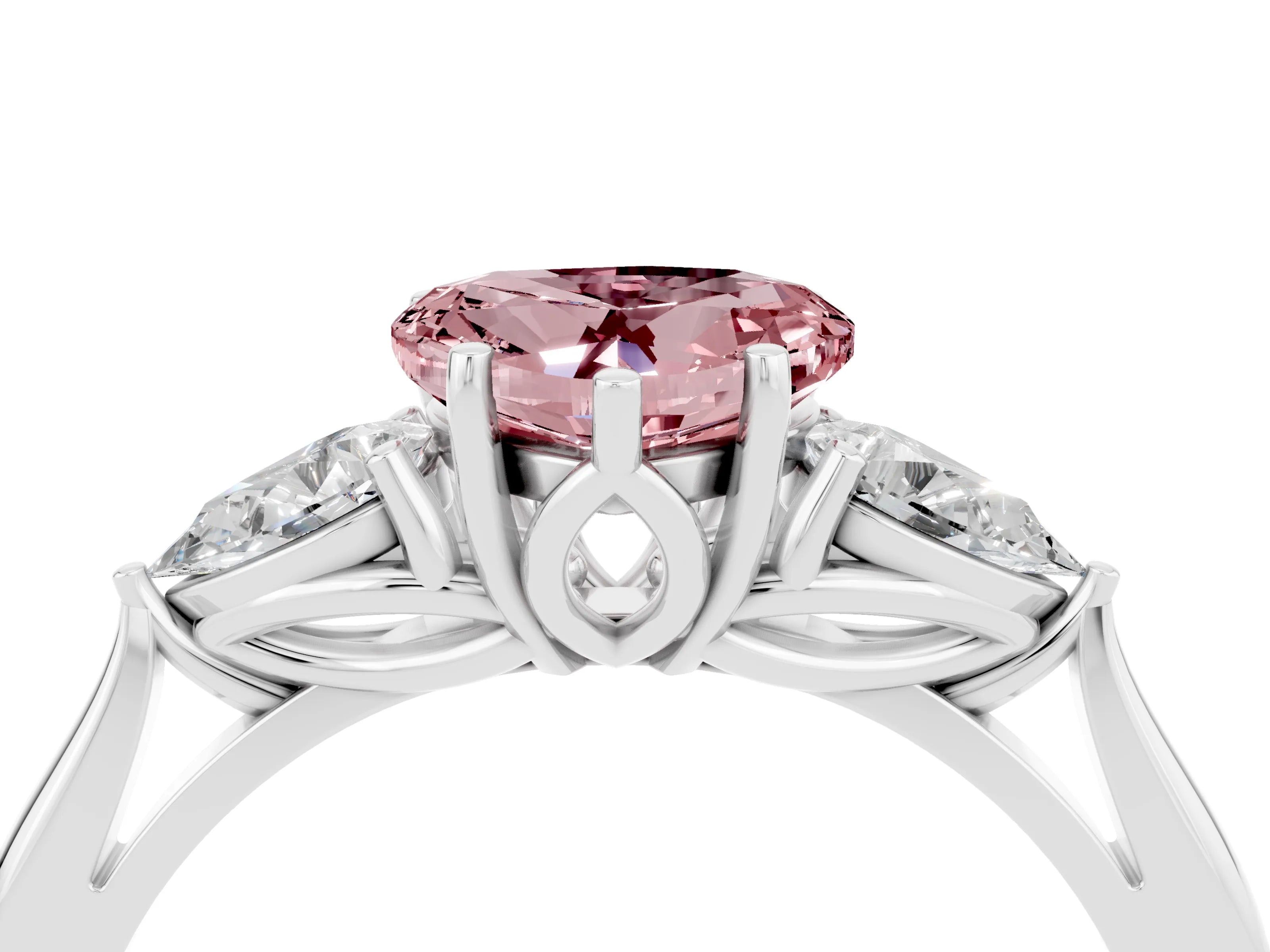 White gold Three-Stone Heart Cut Cut Diamond Ring with Pear Side Stones in Four-Prong Setting_4