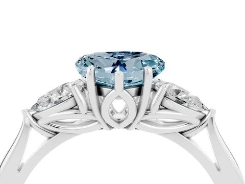 White gold Three-Stone Heart Cut Cut Diamond Ring with Pear Side Stones in Four-Prong Setting_4