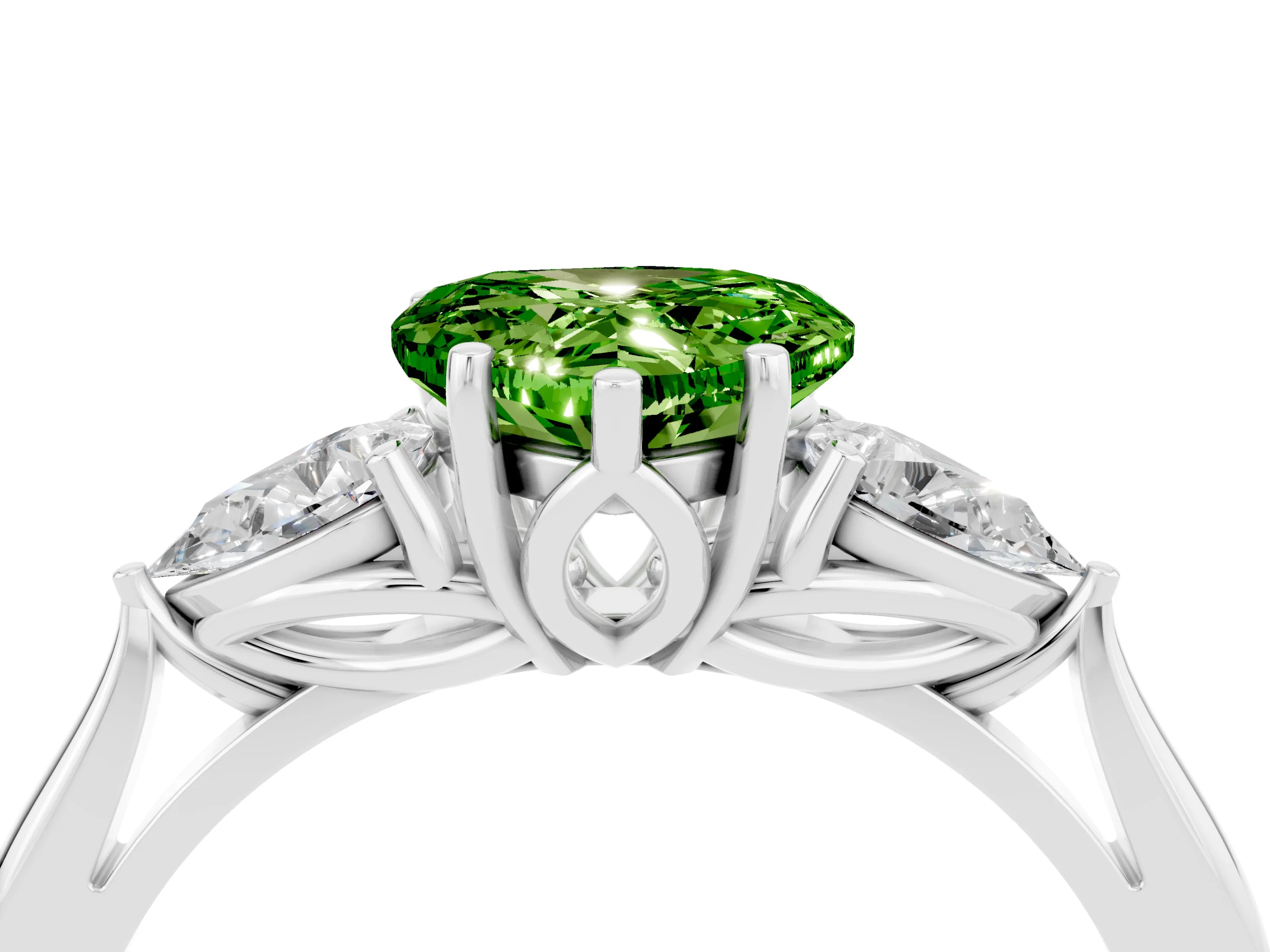 White gold Three-Stone Heart Cut Cut Diamond Ring with Pear Side Stones in Four-Prong Setting_4