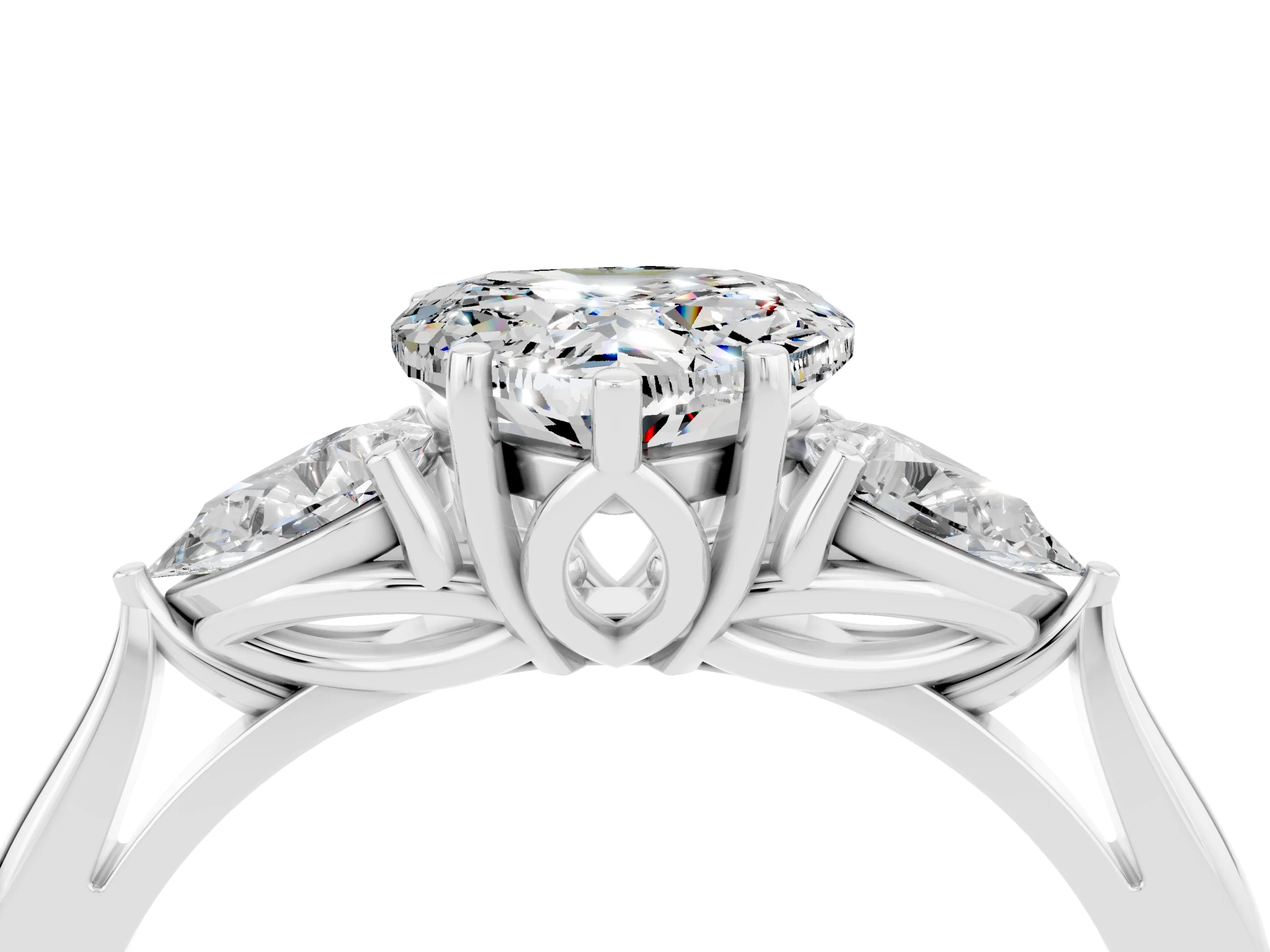 White gold Three-Stone Heart Cut Cut Diamond Ring with Pear Side Stones in Four-Prong Setting_4