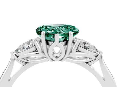White gold Three-Stone Heart Cut Cut Diamond Ring with Pear Side Stones in Four-Prong Setting_4