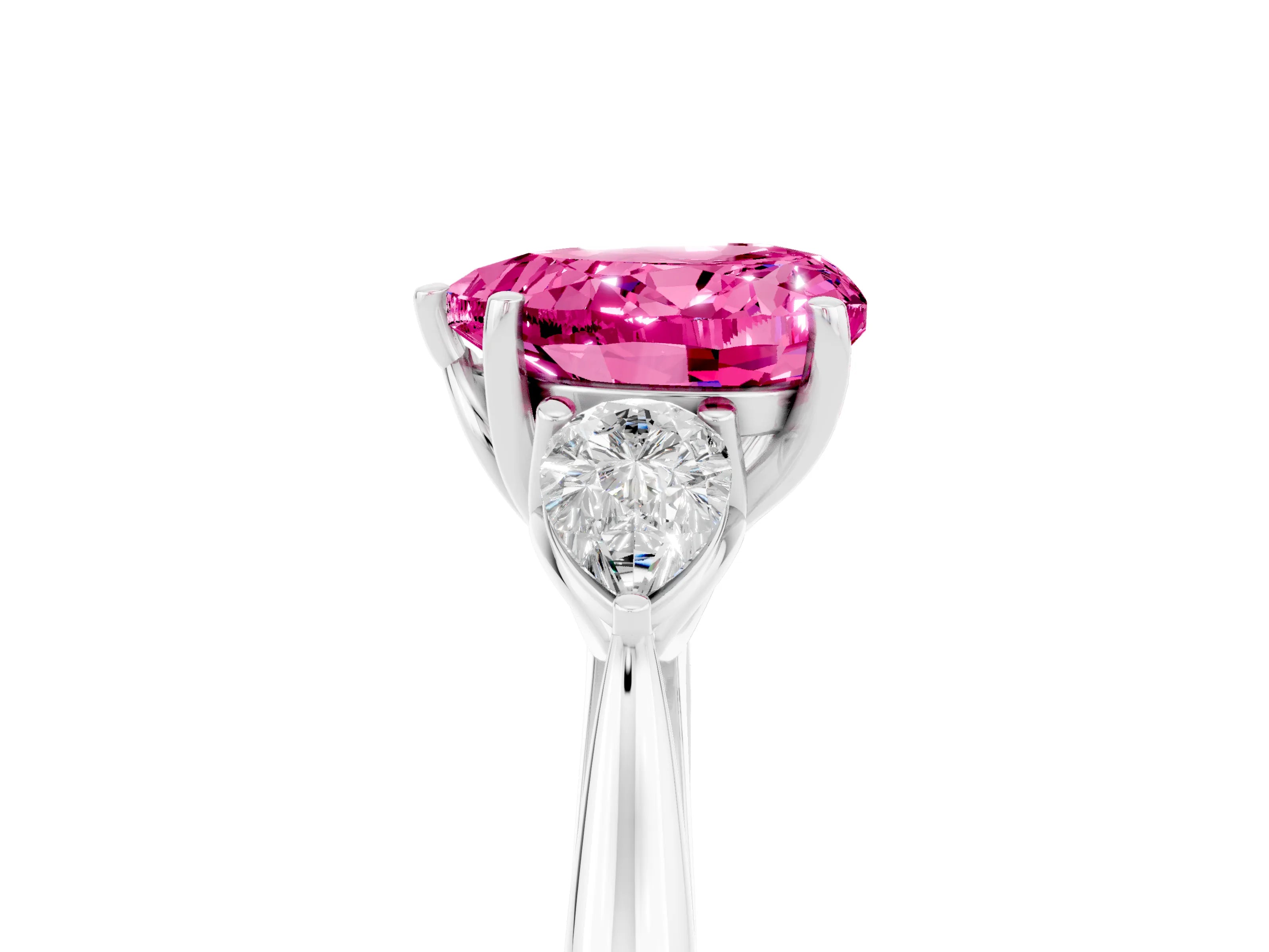 White gold Three-Stone Heart Cut Cut Diamond Ring with Pear Side Stones in Four-Prong Setting_5