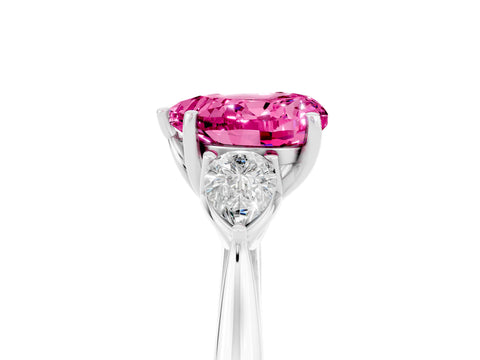 White gold Three-Stone Heart Cut Cut Diamond Ring with Pear Side Stones in Four-Prong Setting_5