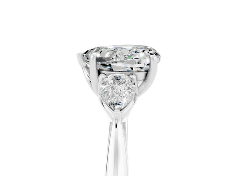 White gold Three-Stone Heart Cut Cut Diamond Ring with Pear Side Stones in Four-Prong Setting_5