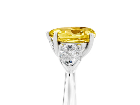 White gold Three-Stone Heart Cut Cut Diamond Ring with Pear Side Stones in Four-Prong Setting_5