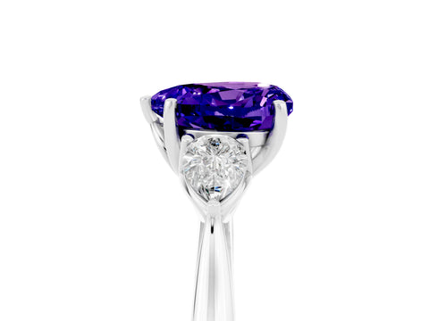 White gold Three-Stone Heart Cut Cut Diamond Ring with Pear Side Stones in Four-Prong Setting_5