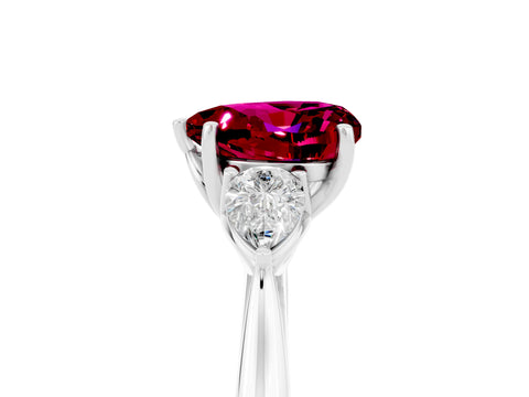 White gold Three-Stone Heart Cut Cut Diamond Ring with Pear Side Stones in Four-Prong Setting_5