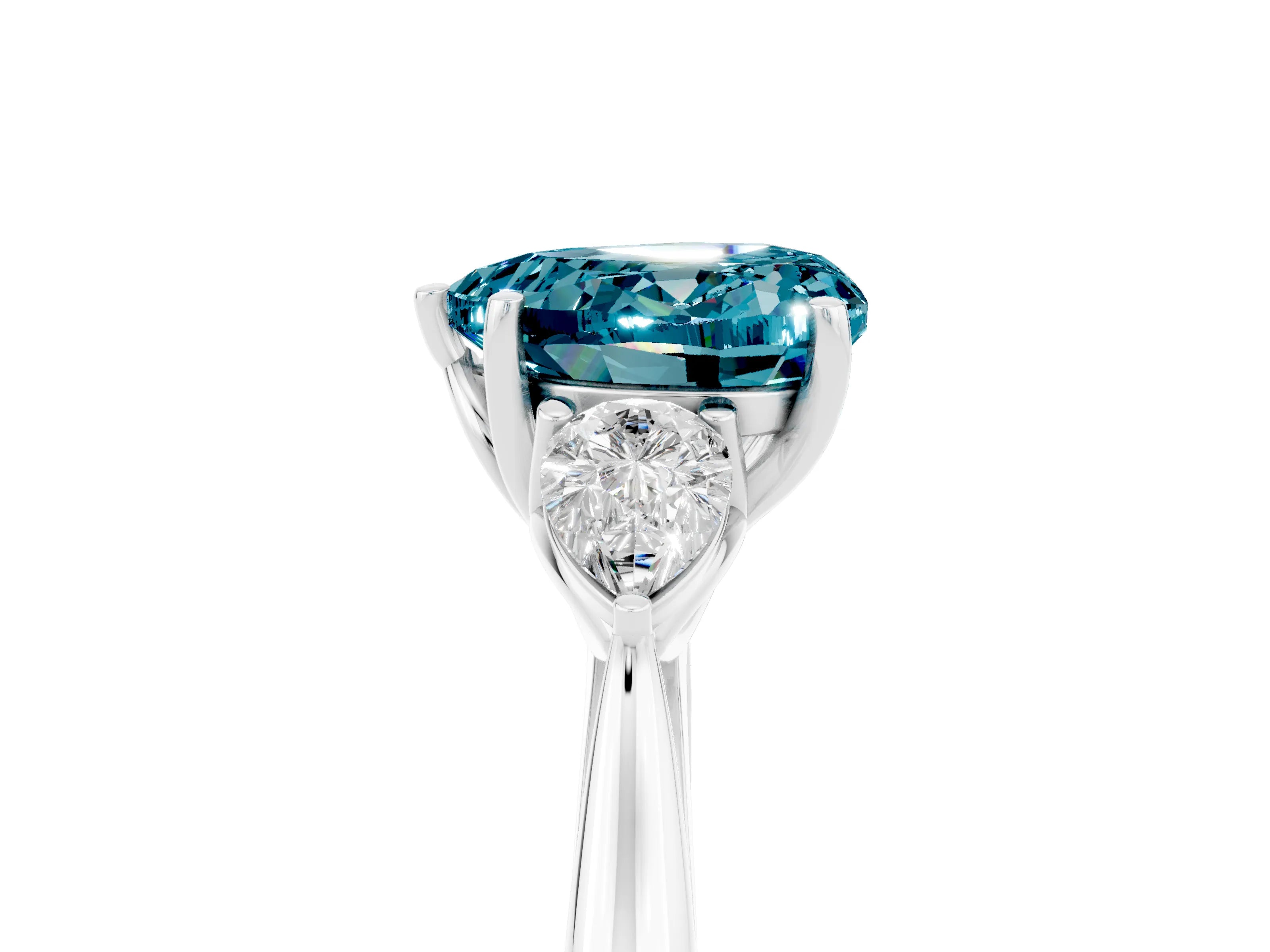 White gold Three-Stone Heart Cut Cut Diamond Ring with Pear Side Stones in Four-Prong Setting_5