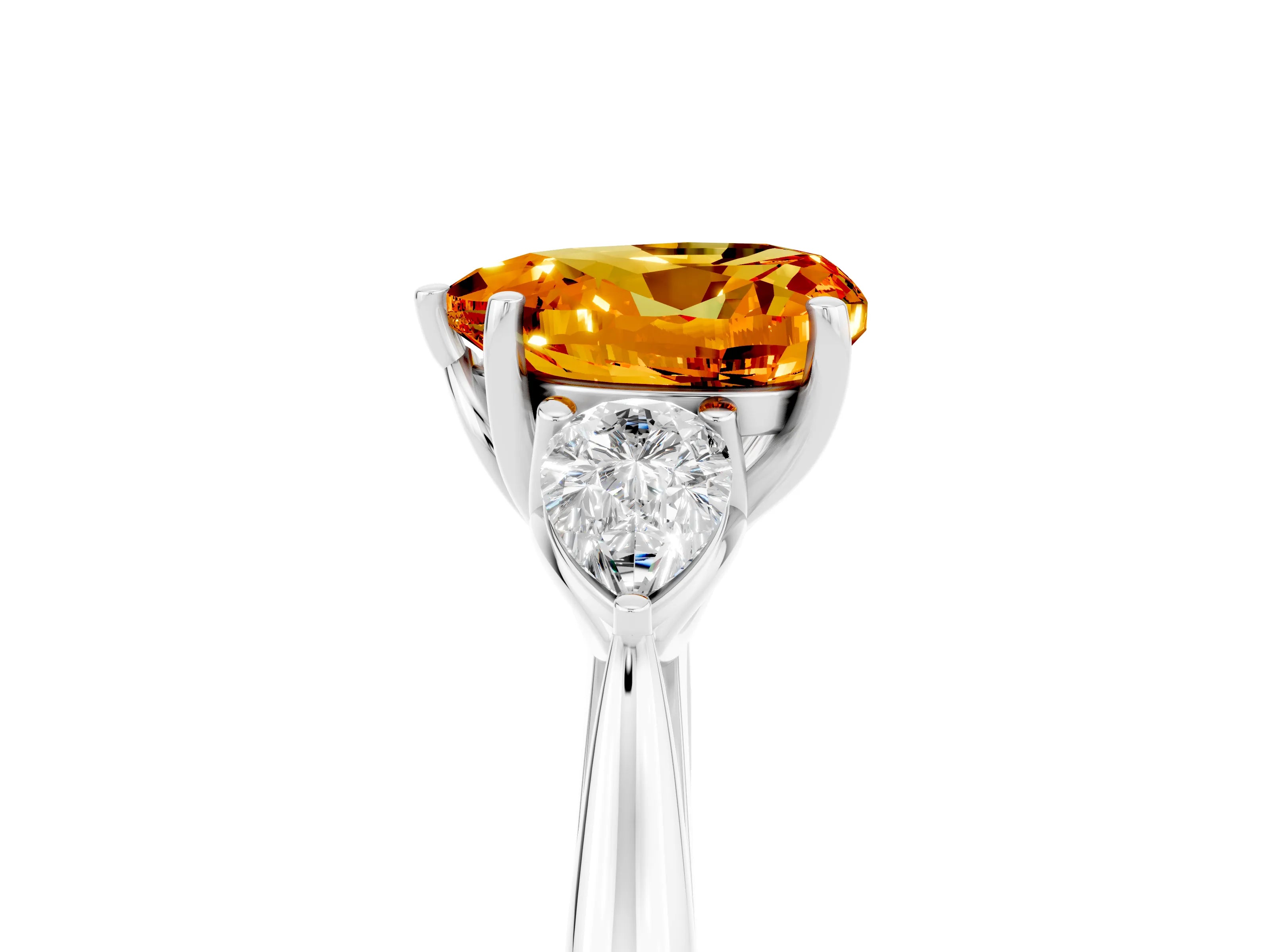 White gold Three-Stone Heart Cut Cut Diamond Ring with Pear Side Stones in Four-Prong Setting_5