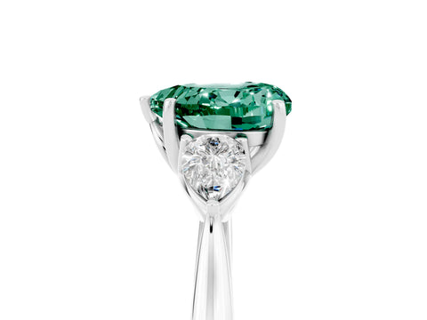 White gold Three-Stone Heart Cut Cut Diamond Ring with Pear Side Stones in Four-Prong Setting_5