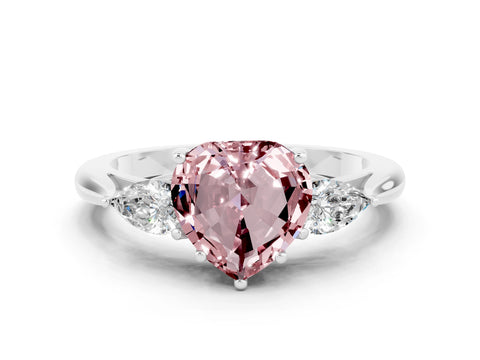 White gold Three-Stone Heart Cut Cut Diamond Ring with Pear Side Stones in Four-Prong Setting
