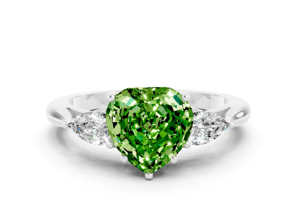 White gold Three-Stone Heart Cut Cut Diamond Ring with Pear Side Stones in Four-Prong Setting