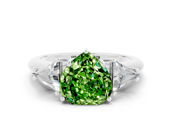 White gold Three-Stone Heart Cut Cut Diamond Ring with Trillion Side Stones and Four-Prong Setting