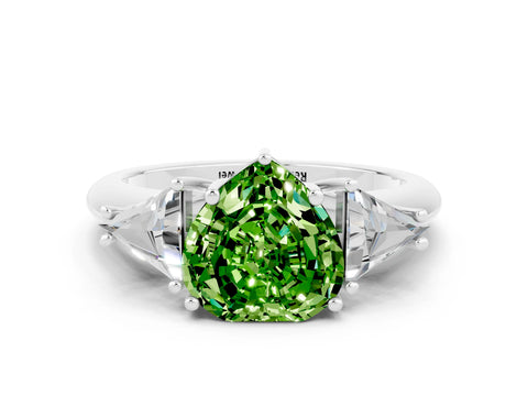 White gold Three-Stone Heart Cut Cut Diamond Ring with Trillion Side Stones and Four-Prong Setting