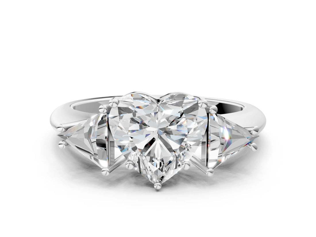 White gold Three-Stone Heart Cut Cut Diamond Ring with Trillion Side Stones and Four-Prong Setting_15