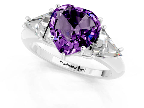 White gold Three-Stone Heart Cut Cut Diamond Ring with Trillion Side Stones and Four-Prong Setting_1