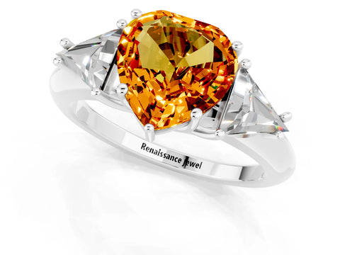 White gold Three-Stone Heart Cut Cut Diamond Ring with Trillion Side Stones and Four-Prong Setting_1