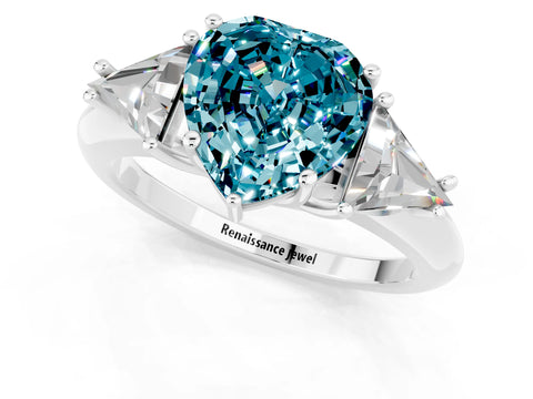 White gold Three-Stone Heart Cut Cut Diamond Ring with Trillion Side Stones and Four-Prong Setting_1