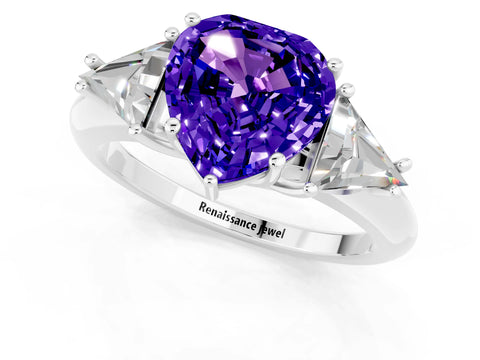 White gold Three-Stone Heart Cut Cut Diamond Ring with Trillion Side Stones and Four-Prong Setting_1