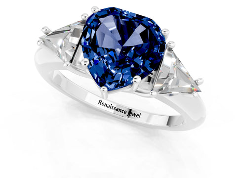 White gold Three-Stone Heart Cut Cut Diamond Ring with Trillion Side Stones and Four-Prong Setting_1