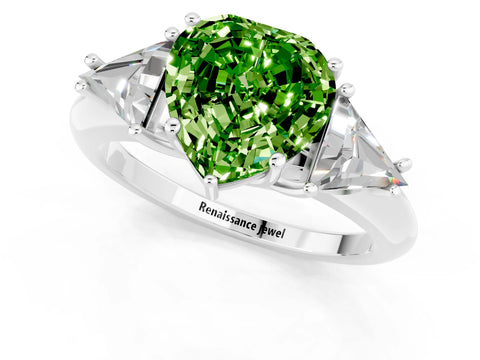 White gold Three-Stone Heart Cut Cut Diamond Ring with Trillion Side Stones and Four-Prong Setting_1