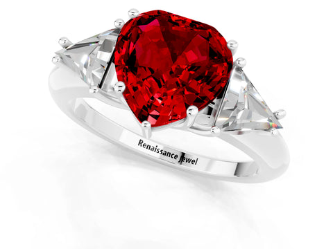 White gold Three-Stone Heart Cut Cut Diamond Ring with Trillion Side Stones and Four-Prong Setting_1