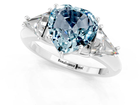 White gold Three-Stone Heart Cut Cut Diamond Ring with Trillion Side Stones and Four-Prong Setting_1