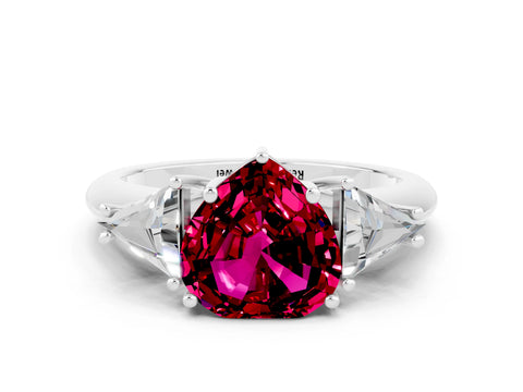 White gold Three-Stone Heart Cut Cut Diamond Ring with Trillion Side Stones and Four-Prong Setting