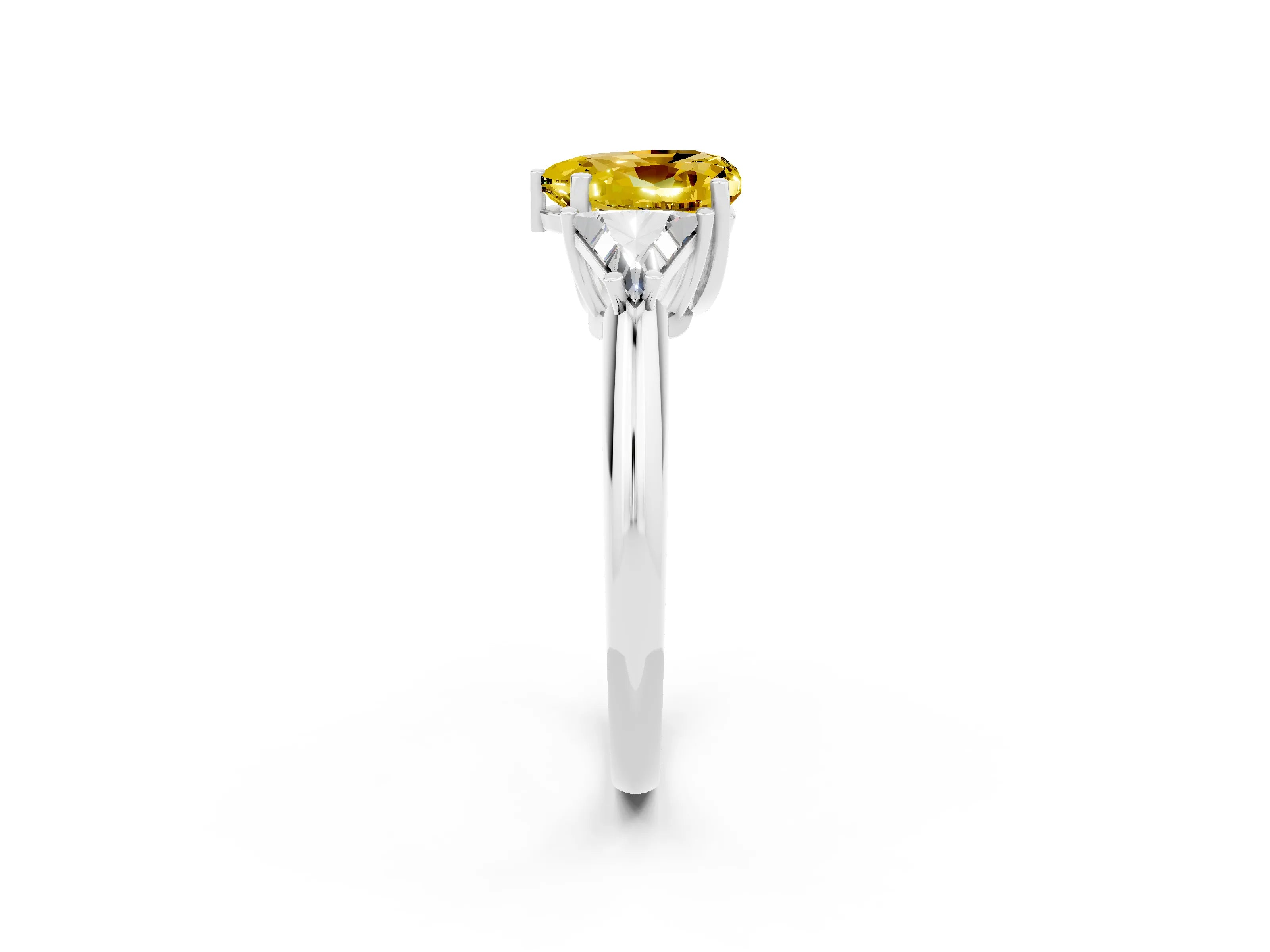 White gold Three-Stone Heart Cut Cut Diamond Ring with Trillion Side Stones and Four-Prong Setting_2