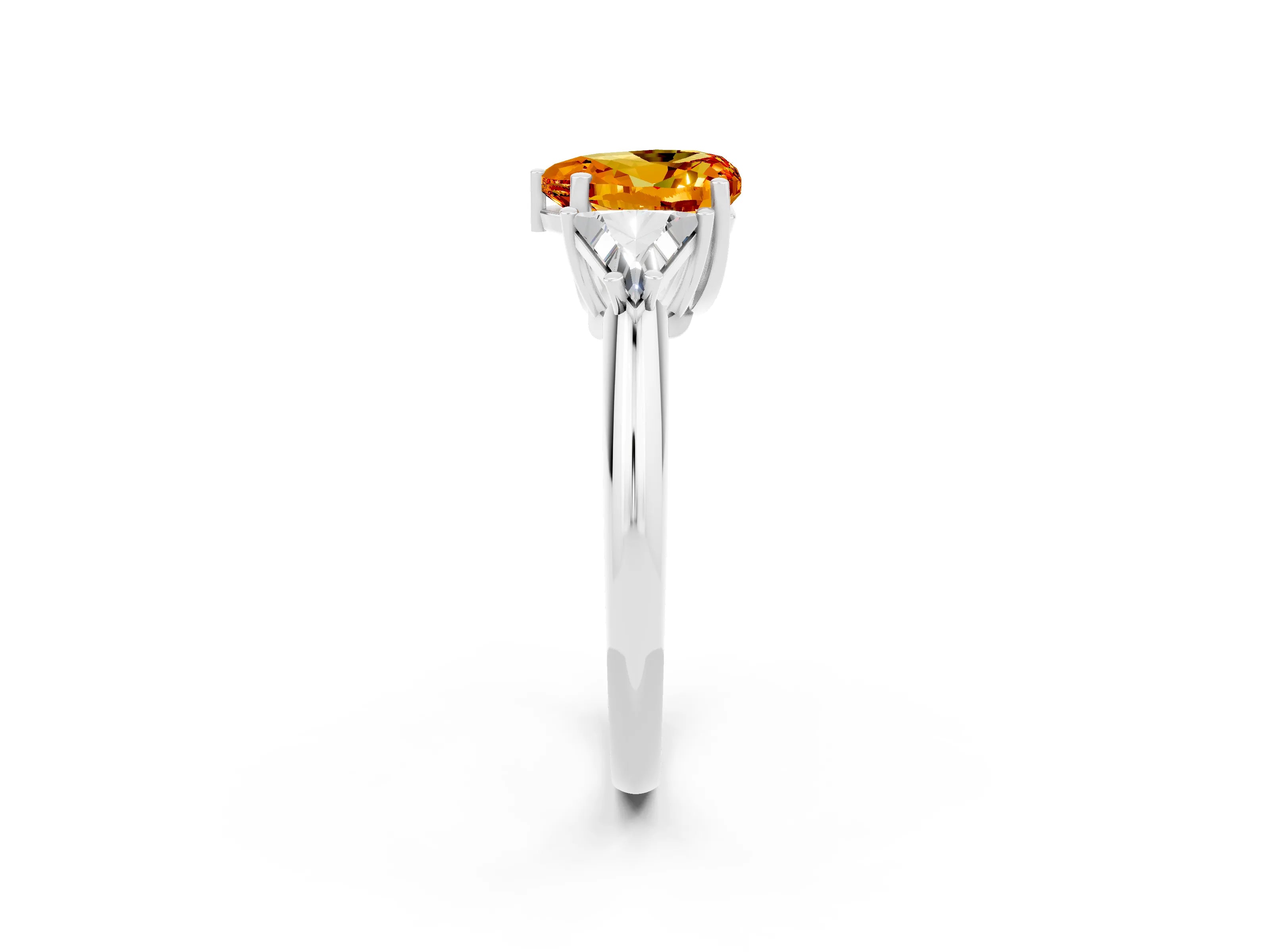 White gold Three-Stone Heart Cut Cut Diamond Ring with Trillion Side Stones and Four-Prong Setting_2
