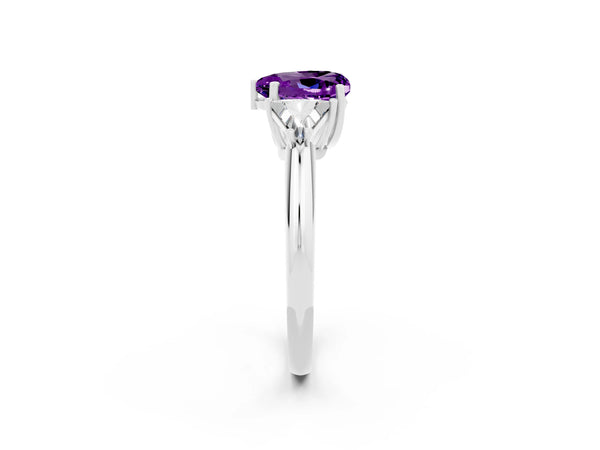 White gold Three-Stone Heart Cut Cut Diamond Ring with Trillion Side Stones and Four-Prong Setting
